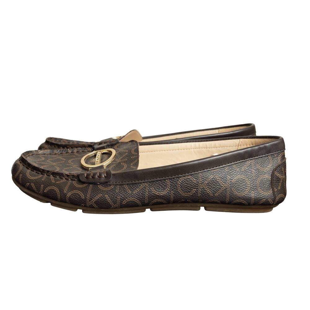 Womens Designer Calvin Klein Layne Monogram CK Slip-On Loafers Driving Flats-Sz9